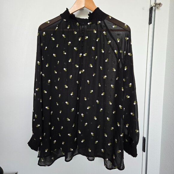 CAbi Style 5338 Sheer Black & White Embroidered Flowers Alegria Blouse Size L - Picture 1 of 10